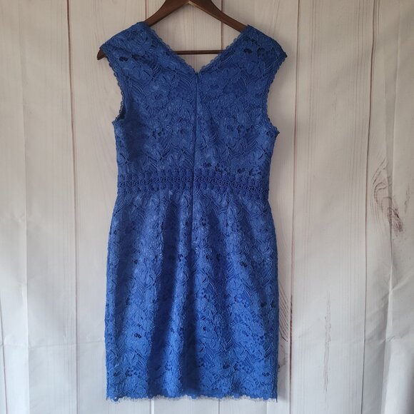 Ann Taylor Blue All-Over-Lace A-Line Dress, 6, Sleeveless, Midi Length, Wedding - Picture 3 of 9